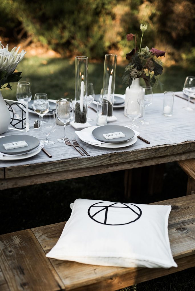 monochromatic modern wedding table with custom made details