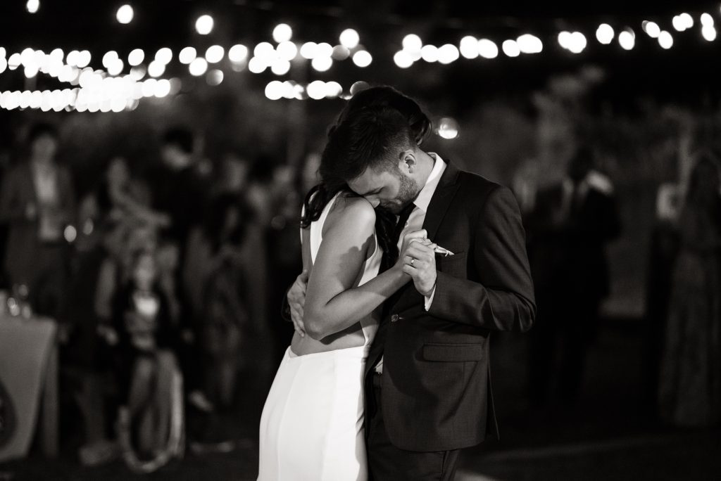 intimate moment between a bride and groom during their first dance