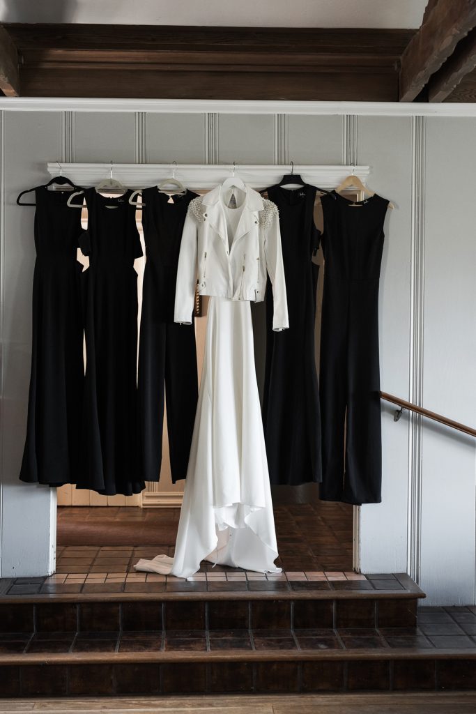 minimalist black jumpsuits for bridesmaids