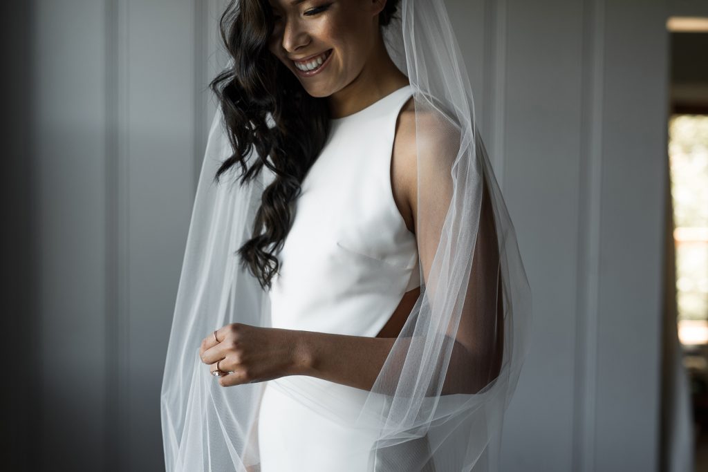 modern bride wearing sarah seven