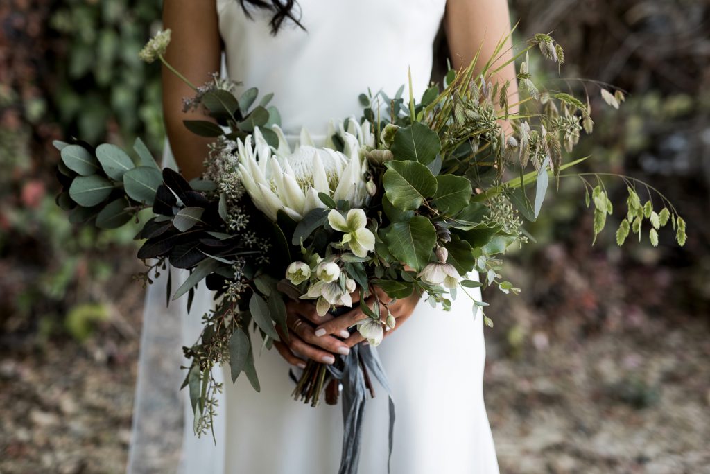 natural green wedding bouquet with hellebore