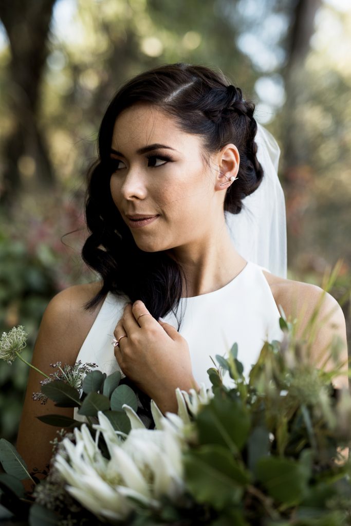 stunning modern bride in her sarah seven gown